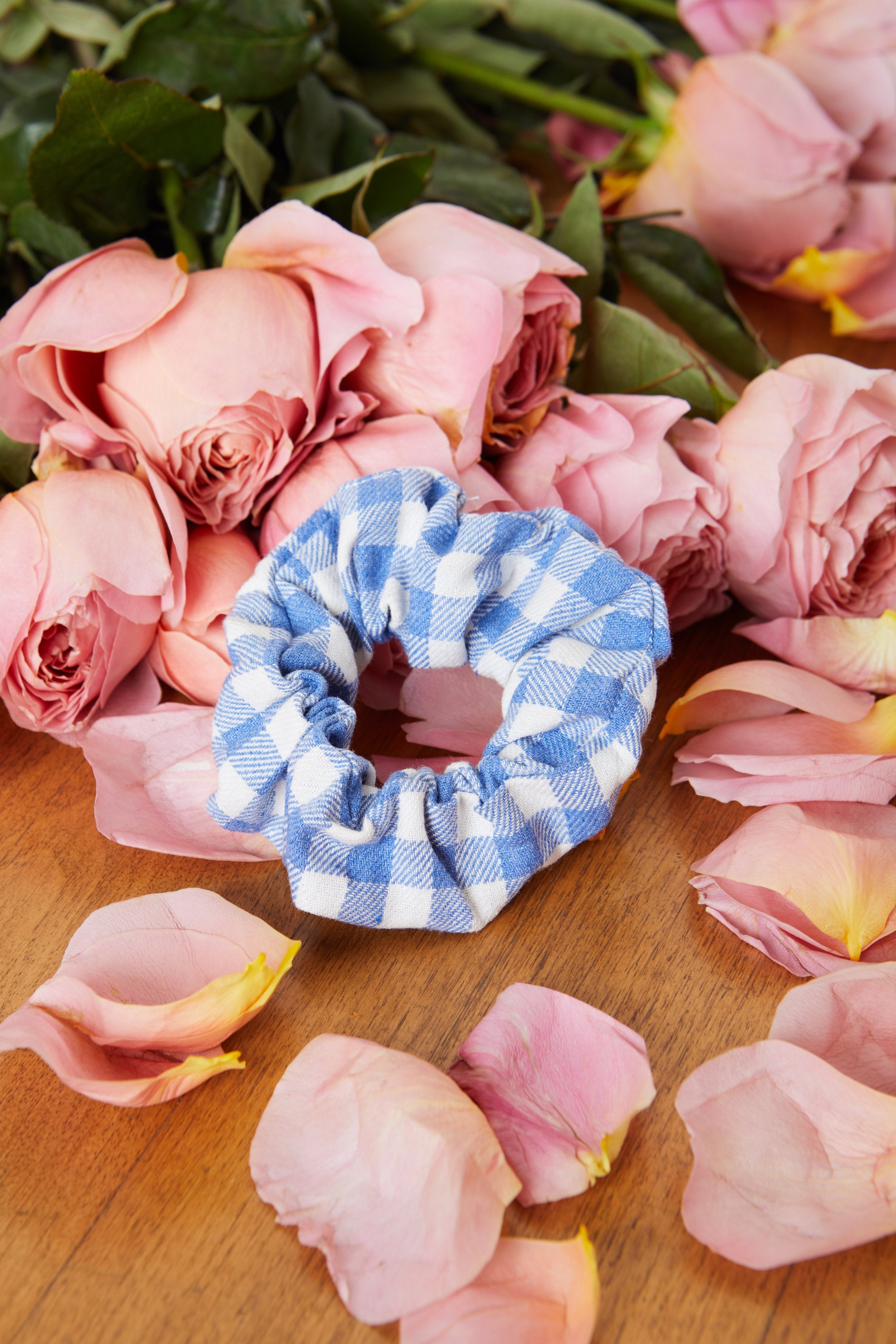 Picnic Blue Gingham Scrunchie