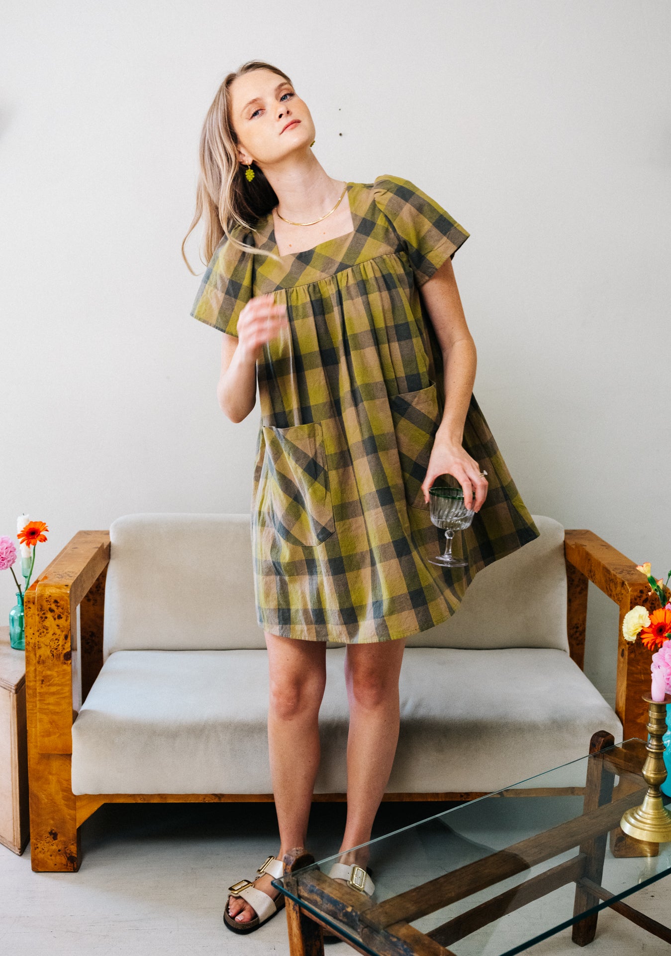 Rose Housedress Mini Herb Gingham