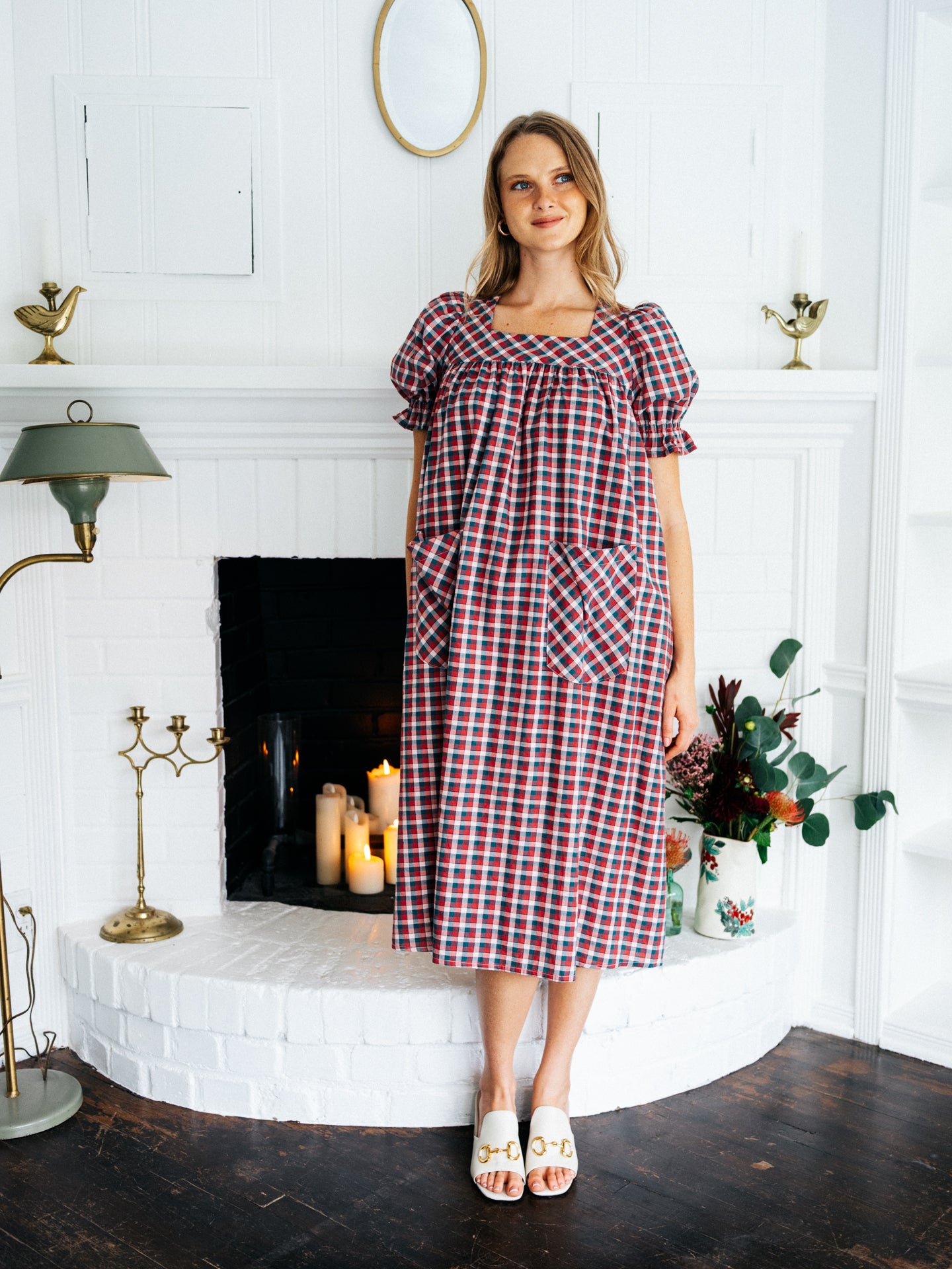 Rosalie Housedress Puff Sleeve Fig Gingham