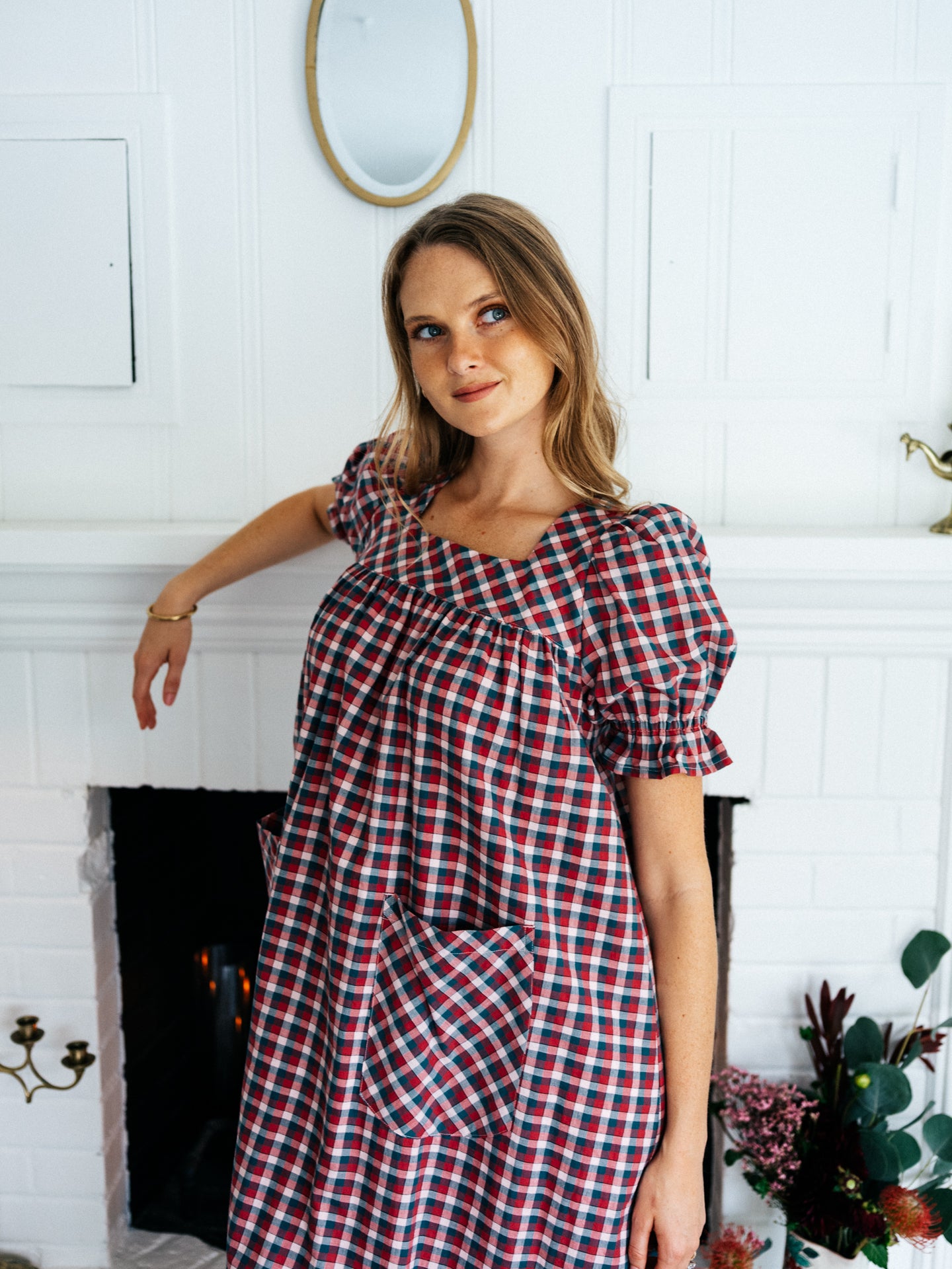Rosalie Housedress Puff Sleeve Fig Gingham