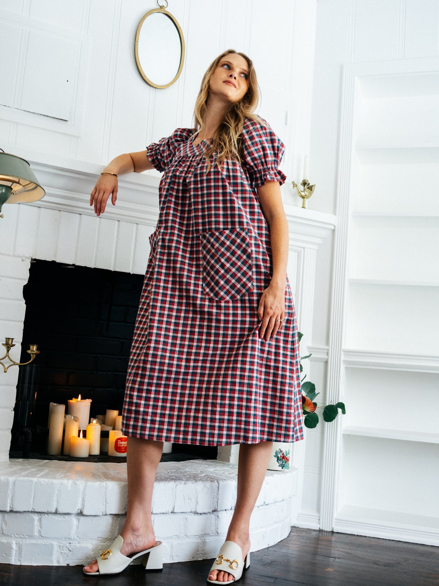 Rosalie Housedress Puff Sleeve Fig Gingham