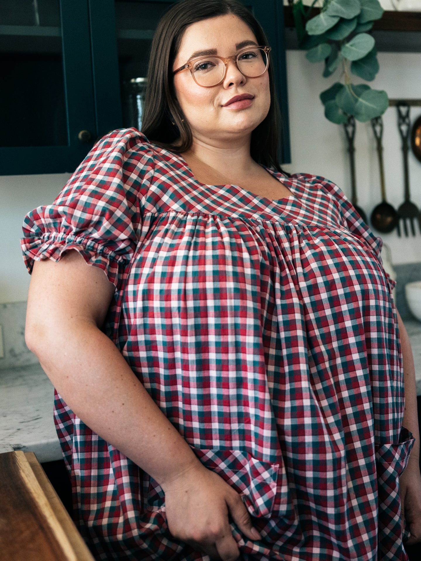 Rosalie Housedress Puff Sleeve Fig Gingham