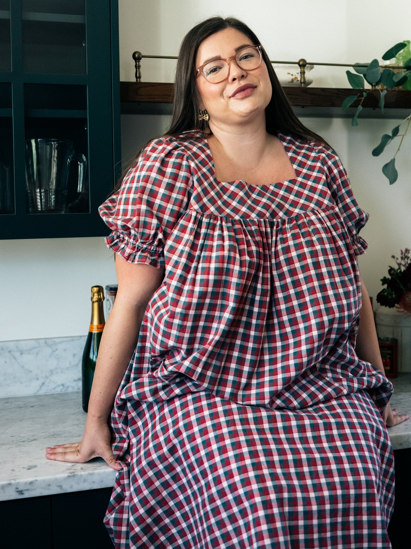 Rosalie Housedress Puff Sleeve Fig Gingham