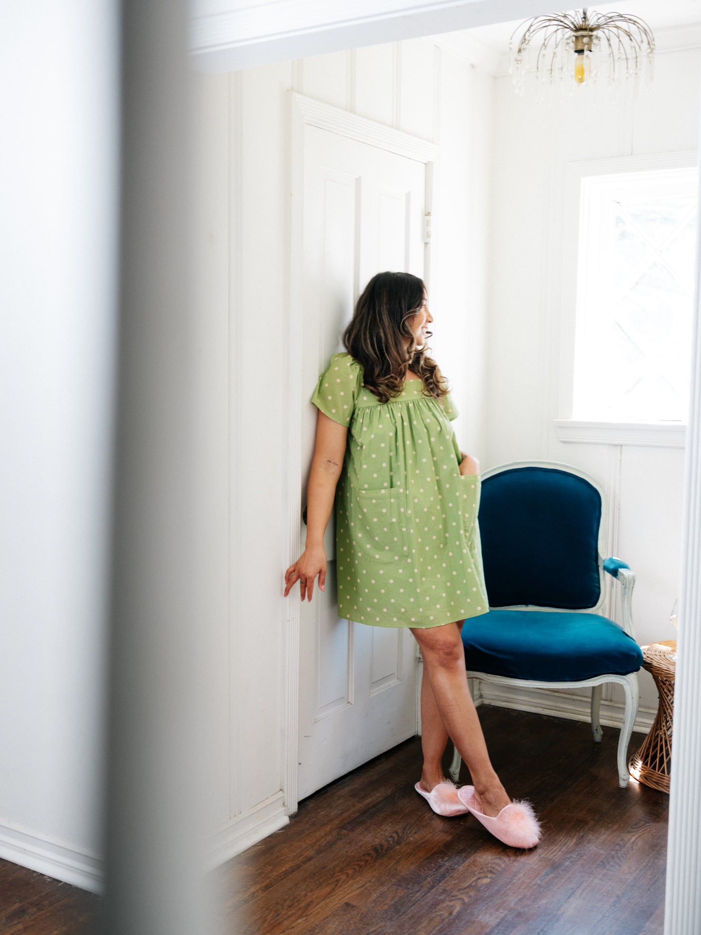 Rose Mini Housedress Pesto Dot
