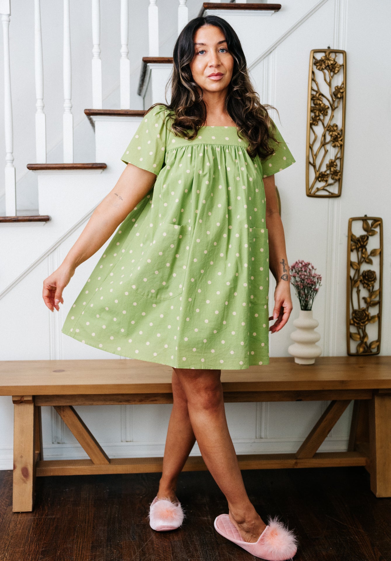 Rose Mini Housedress Pesto Dot