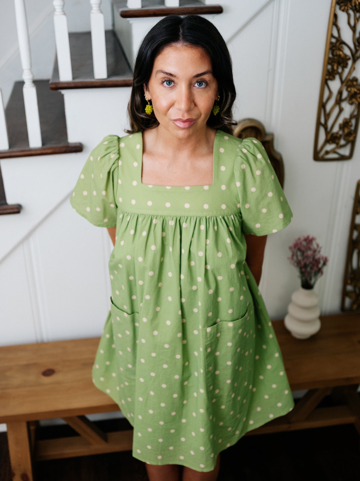 Rose Mini Housedress Pesto Dot
