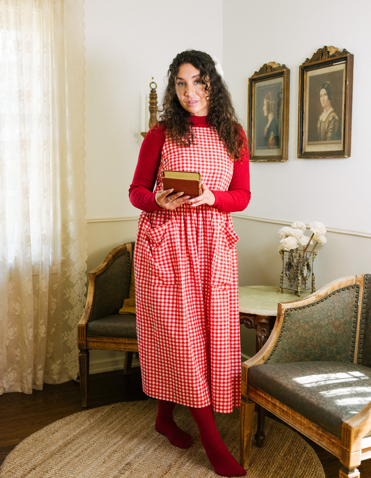 house dress Grace Housedress Al Fresco Gingham 4XL short cap sleeves gown Laura Palmer Black Dress Cut:Women's summer white