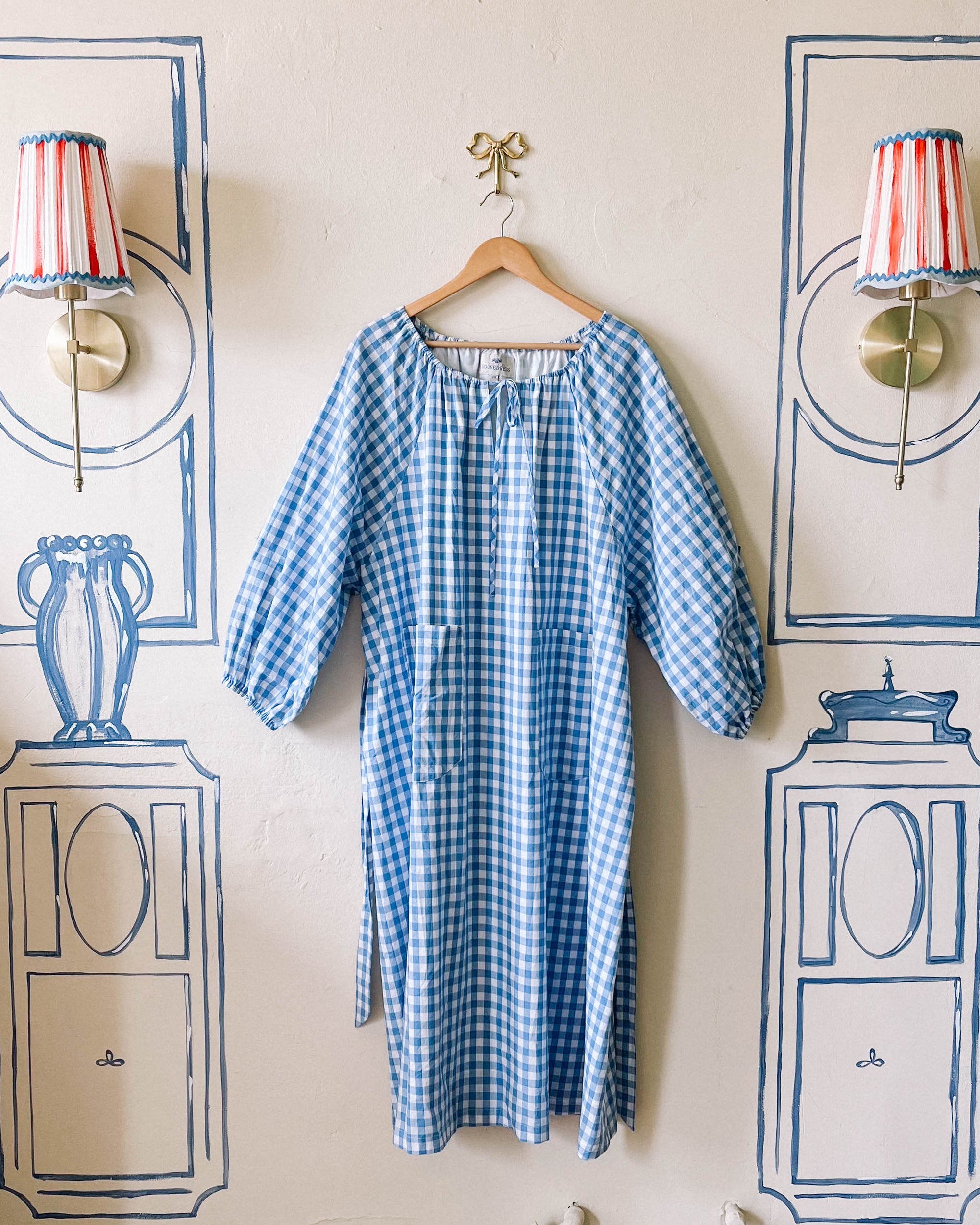 Therese Housedress Picnic Blue Gingham Sample - S/M