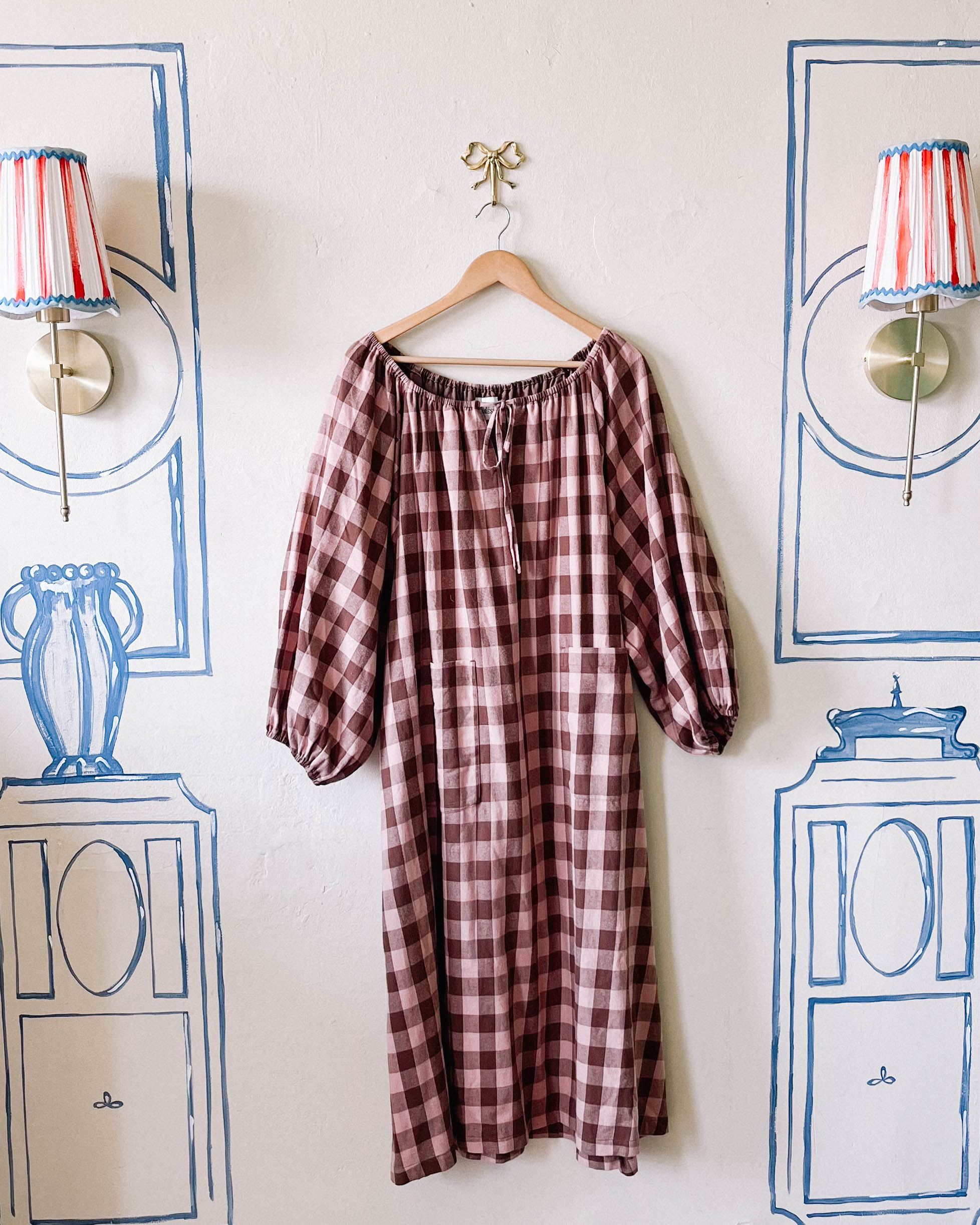 Therese Housedress Pink & Brown Gingham Sample - S/M