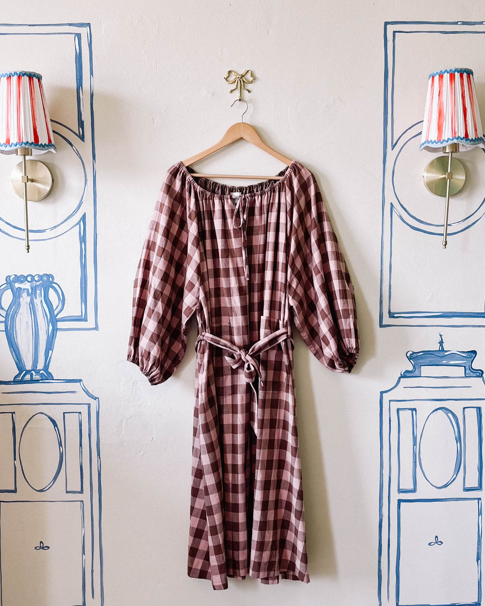 Therese Housedress Pink & Brown Gingham Sample - S/M