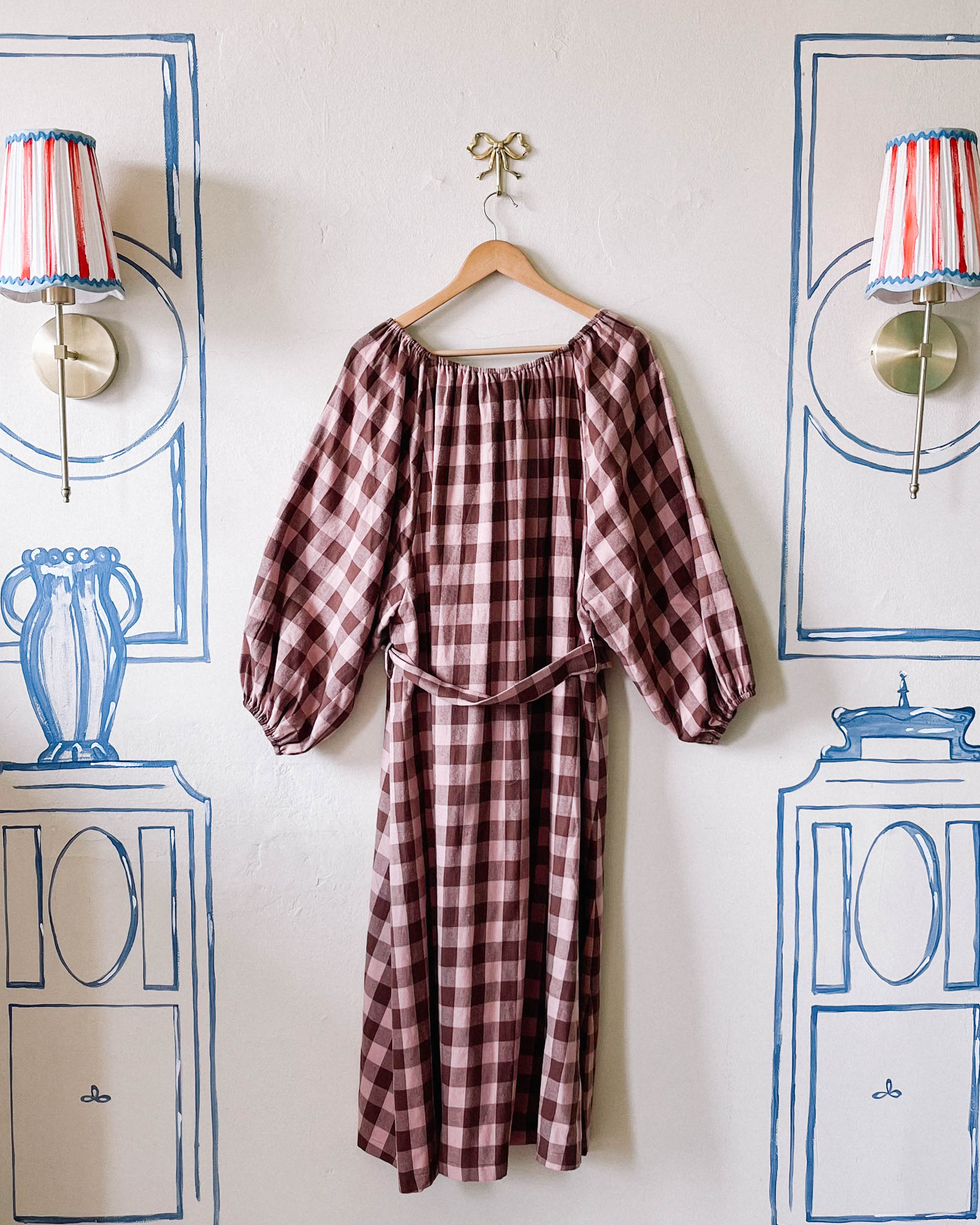 Therese Housedress Pink & Brown Gingham Sample - S/M